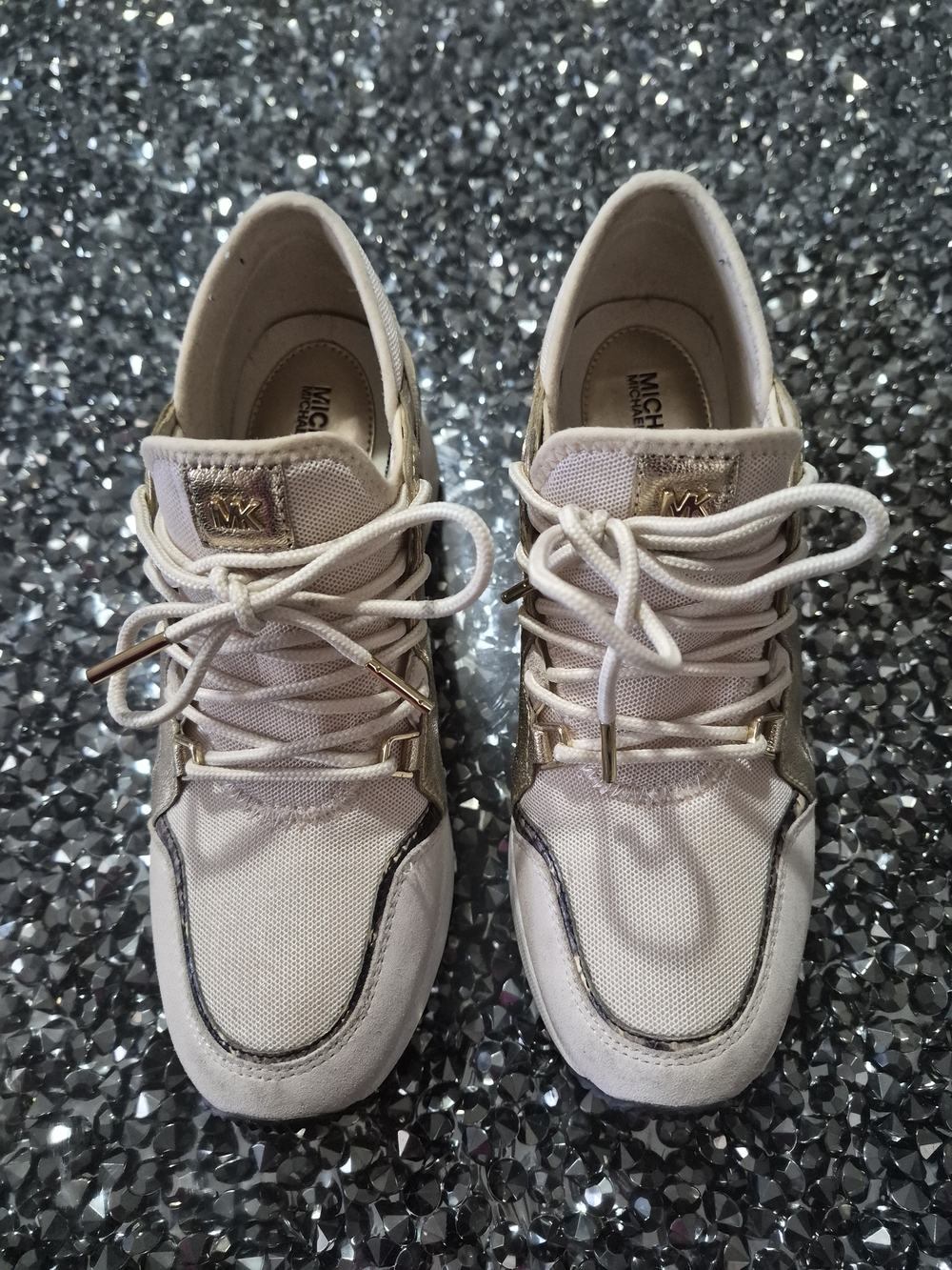 Michael Kors Blush Pink and Gold Metallic Lace-Up Sneakers